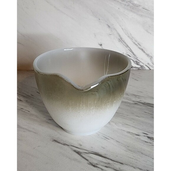 Vintage Federal Glass Mesa Moss Milk Glass Creamer Cup With Silver Rim Retro - Picture 4 of 8